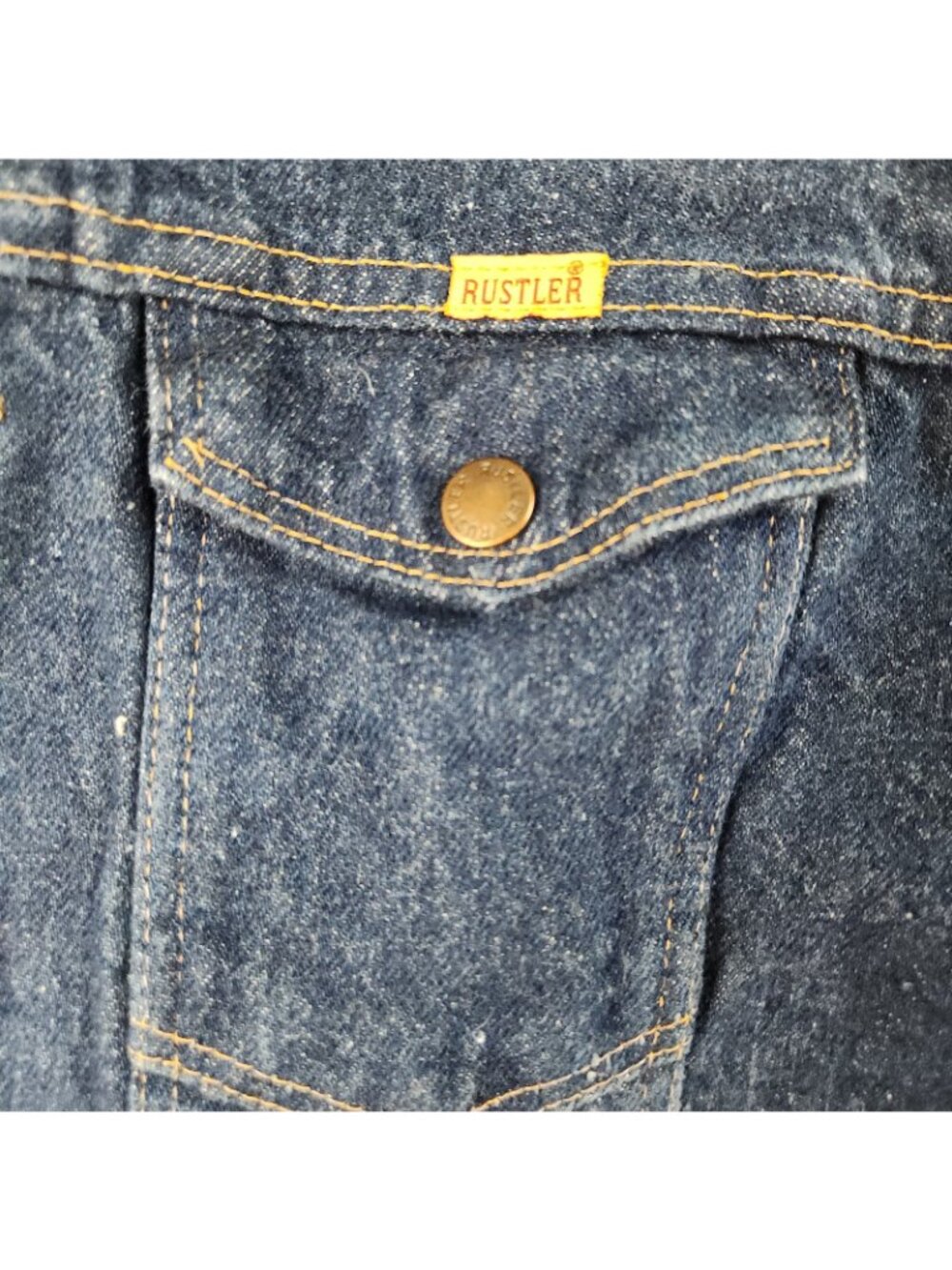 VTG Wrangler Rustler 80's Denim Jacket Tag Large Fit Med USA Made 13oz Trucker - Picture 10 of 15